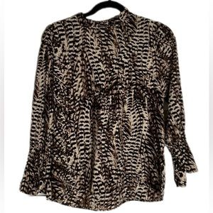 Veronica M Ruffle Neck Long Sleeve Animal Print Top, Size Small